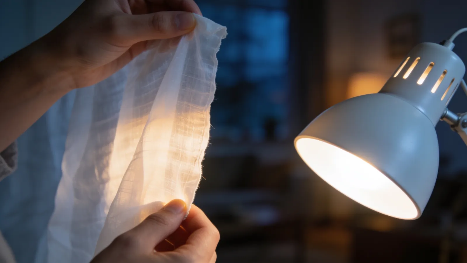 LED-лампа с белой тканью-рассеивателем на безопасном расстоянии даёт мягкий свет для портрета