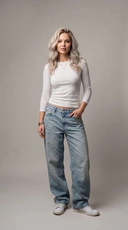 Не меняй черты лица. Фотореалистичная студийная fashion‑съёмка, минимализм. Фон — гладкий бесшовный серо‑тауповый/тёплый